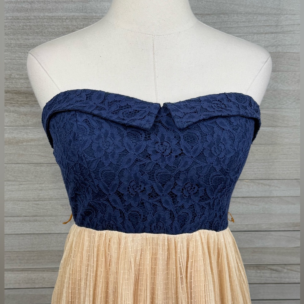 DEB Strapless Lace & Mesh Mini Sundress Navy/Oatmeal-9 - Picture 2 of 4